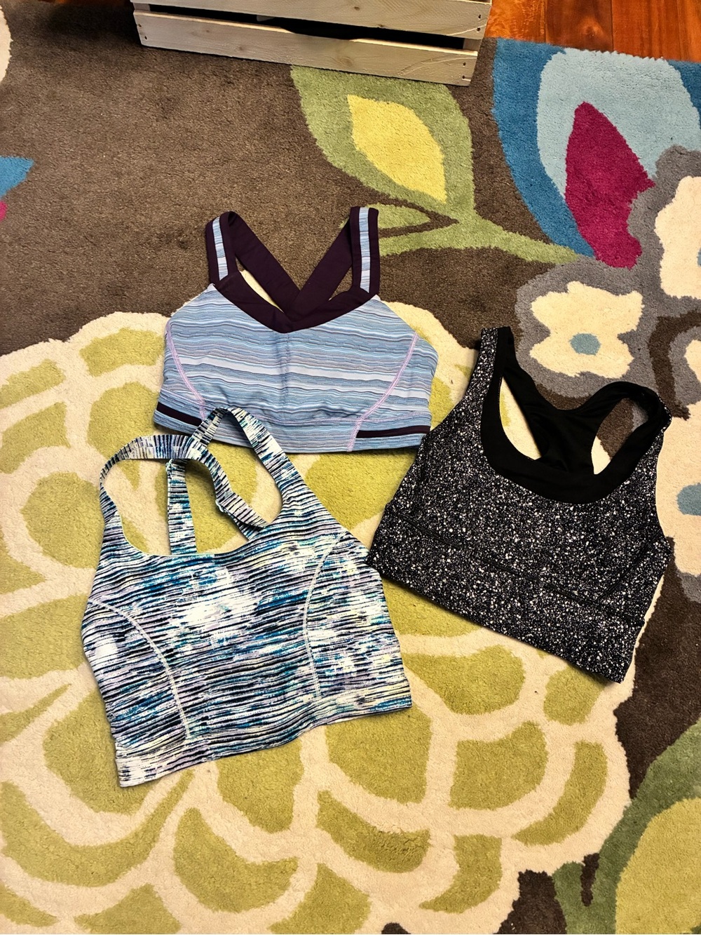 lululemon athletica Sports Bra Trio in Blue, Purple, Black